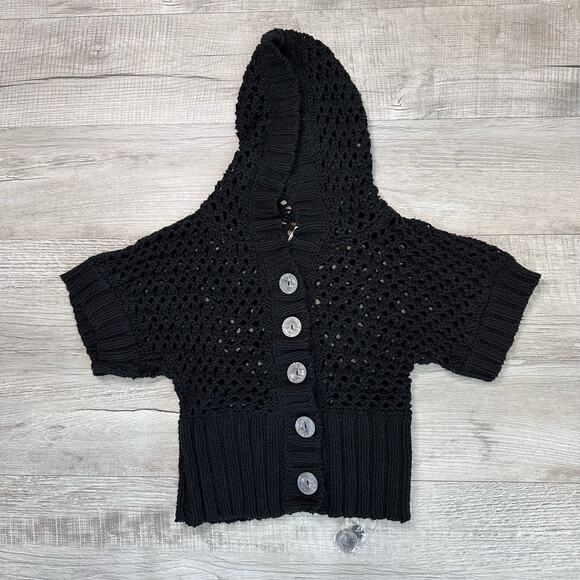 Free People Open Knit Cardigan Black Sweater Button Up XS Hooded WMNs Sheer SS - Picture 3 of 7